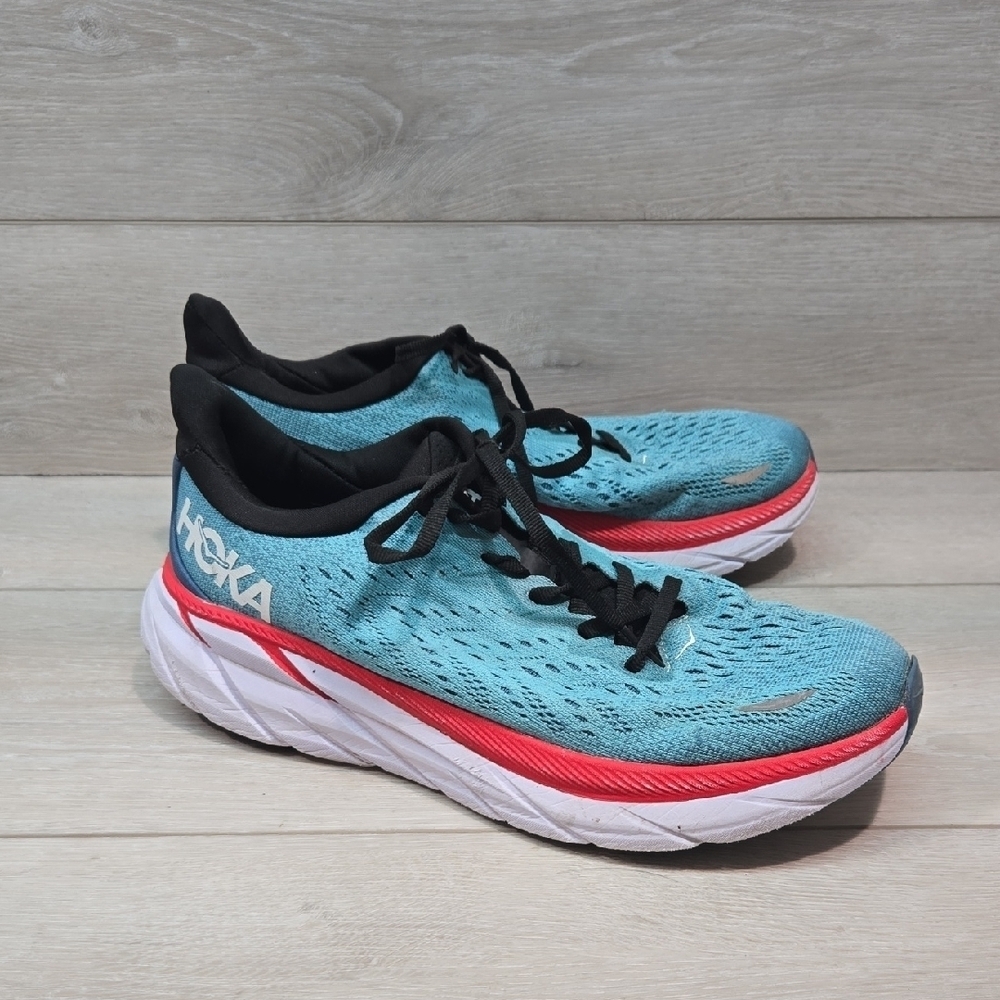 Hoka One One men's Clifton 8 Blue Running Athletic Shoes Sneakers Sz 9.5D